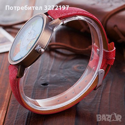 Кварцов часовник, модерен дизайн - циферблат географска карта, стрелка самолет , снимка 6 - Дамски - 40437438