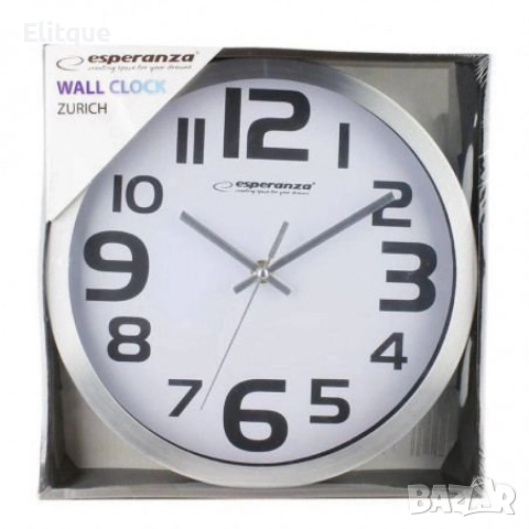 Стенен часовник Zurich, 25см., големи цифри, кварц, черен, бял, снимка 5 - Стенни часовници - 52842608