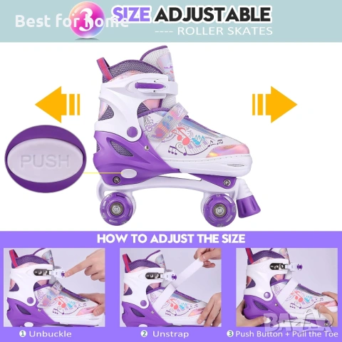 Ролкови кънки Hikole за момичета с 4 колела с ярки, регулируеми, дишащи 35-39 номер, снимка 5 - Други спортове - 54159809