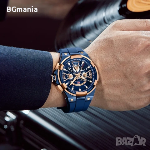 Мъжки часовник мини Focus 0402c2 син силикон каишка корпус неръждаема стомана, снимка 2 - Мъжки - 53221445