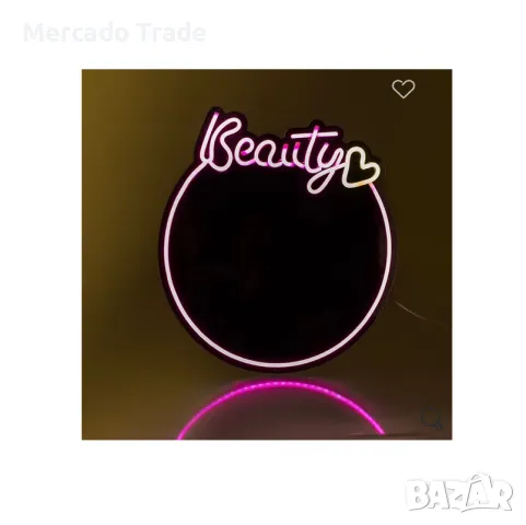 Декоративно кръгло огледало Mercado Trade, LED неонова рамка, "Beauty"