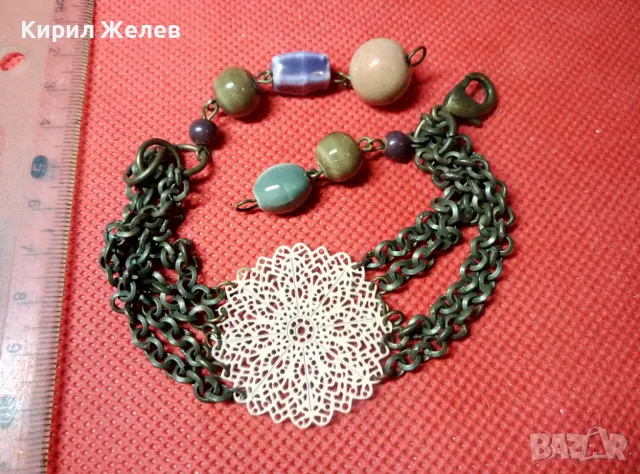 ФЛОРАЛНА ФИЛИГРАНЕН Тип МЕСИНГОВА ВИНТИДЖ ГРИВНА с ЦВЕТНА АРТ КЕРАМИКА 30523