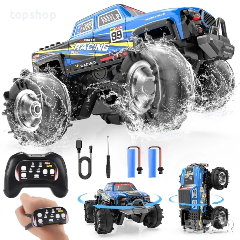 Чисто нов DEERC BG028 Амфибиен RC Монстър Камион/Лодка, IPX7 Водоустойчива кола с дистанционно ...