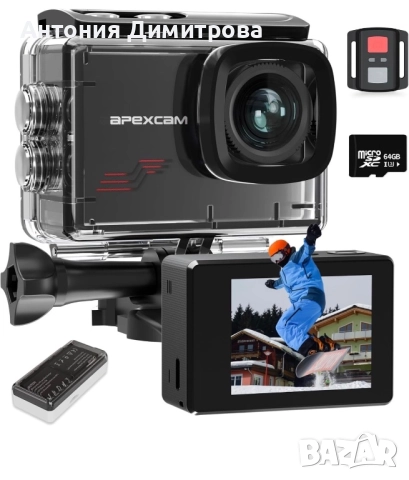 Apexcam M80 Екшън камера с 64GB карта 4K 60FPS 48MP 40M Ultra HD камера Подводна водоустойчива спорт