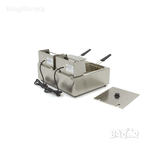 Електрически фритюрник 2 x 6 литра с двойна вана и студена зона, снимка 3 - Обзавеждане на кухня - 52360520