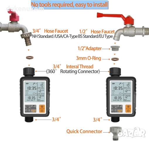 Програматор за напояване, таймер, автоматичен, с голям дисплей, снимка 3 - Напояване - 52812328