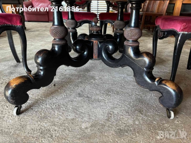 Антикварна маса със шест стола с красива дърворезба , снимка 4 - Антикварни и старинни предмети - 51444397