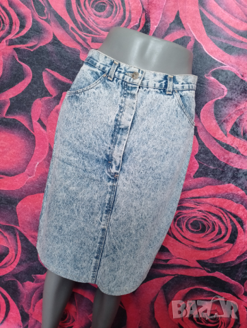 Преливаща дънкова пола до коляно ХЛ, снимка 2 - Поли - 36558336