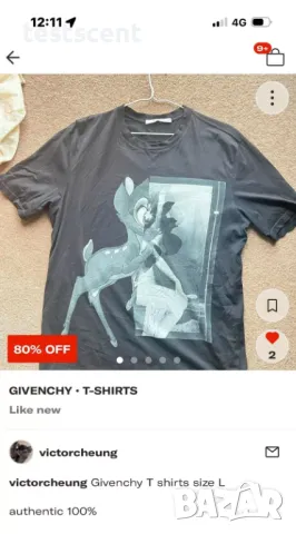 €450 Автентична мъжка тениска Givenchy Bambi Print Monochrome L Large Black, снимка 2 - Тениски - 47461553