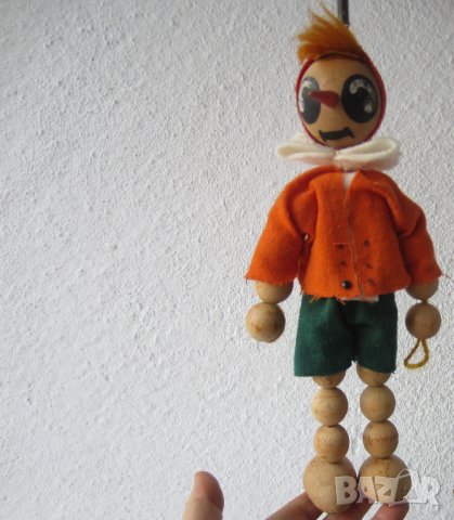 Пинокио дървена стара играчка, марионетка, Буратино на пружина, виси, снимка 10 - Антикварни и старинни предмети - 29741624