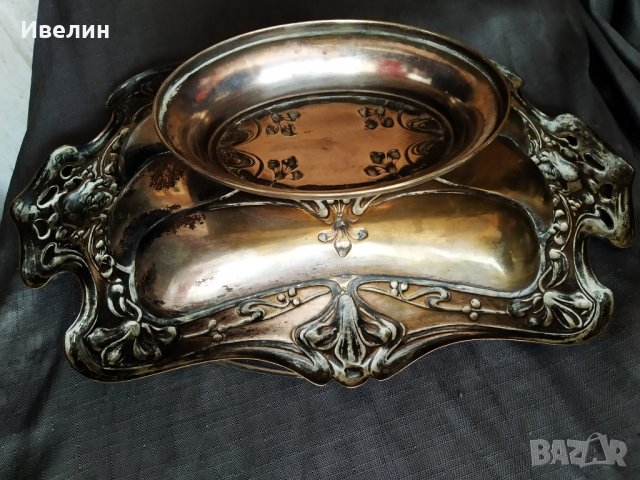 стара посребрена месингова купа,фруктиера арт деко, снимка 5 - Антикварни и старинни предмети - 29290137