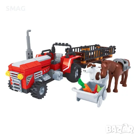 Комплект пластмасови части Конструктор Трактор и 2 фигурки (219 части) S_1242367, снимка 3 - Конструктори - 49266951