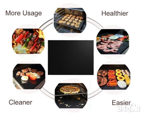 Незалепващи тефлонови подложки за барбекю от фибростъкло 5 броя, снимка 2 - Други - 49213507