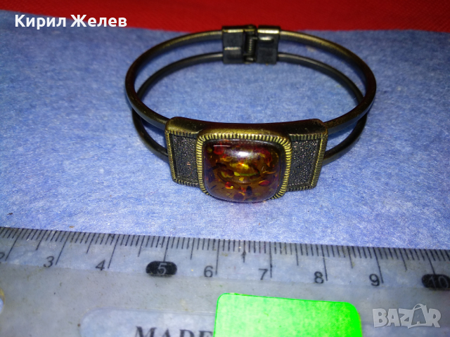 БРОНЗИРАНА ВИНТИДЖ АРТ ГРИВНА от БЛАГОРОДНА СТОМАНА с ТОПЕН КЕХЛИБАР / КАТАЛИН 44194, снимка 4 - Гривни - 44756056