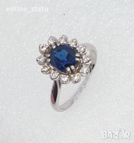 Златни  пръстени с диаманти и сапфири -750/18К, снимка 2 - Пръстени - 42881891