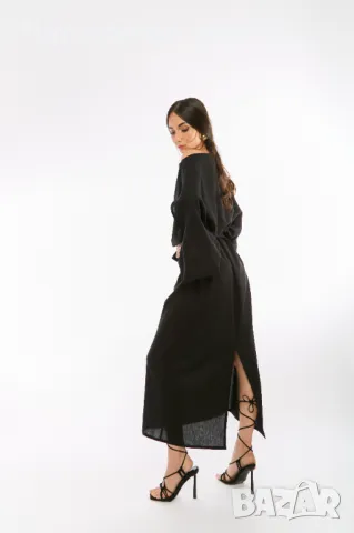 Ленена Рокля Melani - Черна, снимка 6 - Рокли - 49478589
