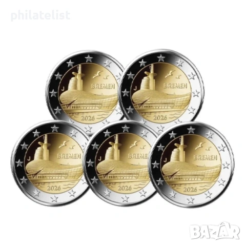Германия 2026 – 2 евро – комплектен сет Universum Bremen , Бремен (ADFGJ) UNC