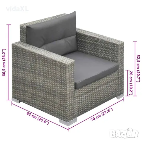 vidaXL Градински комплект с възглавници, 6 части, сив полиратан, снимка 10 - Градински мебели, декорация  - 56147553