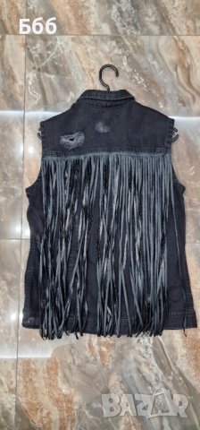 Fornarina - Черен елек от деним с протрити зони, снимка 5 - Елеци - 42902438