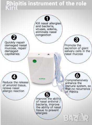 BioNase БиоНасе уникален уред за лазерна терапия и лечение на хрема, алергичен ренинт и синузит, снимка 6 - Други - 39778075