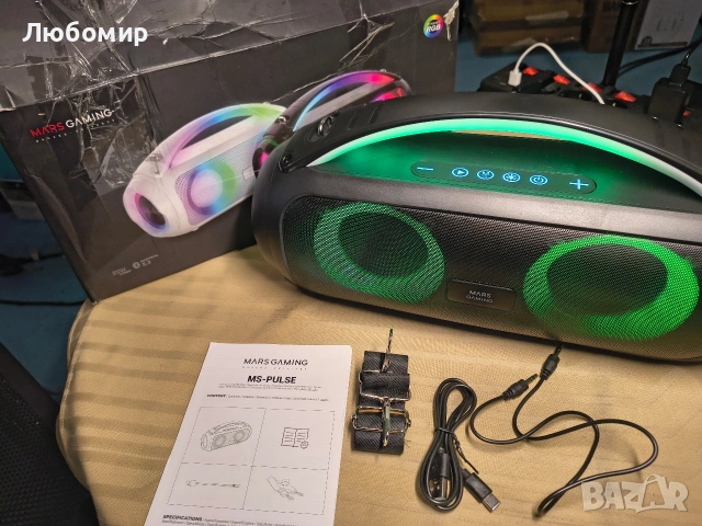Преносим Bluetooth високоговорител Mars Gaming MSPULSE, 4W, 50W, черен, 8 часа, снимка 3 - Bluetooth тонколони - 54074326