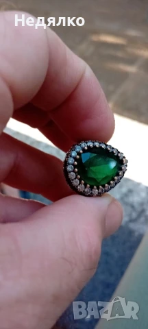 Стар сребърен руски пръстен,зелен камък,дамски, снимка 4 - Антикварни и старинни предмети - 51343485