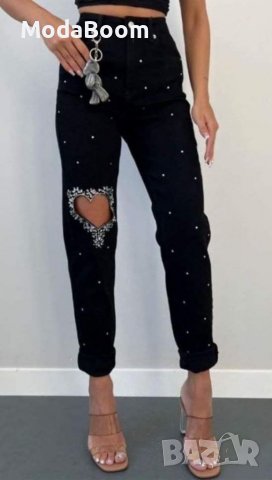 Дънки с ефект камъни и сърце , снимка 2 - Дънки - 40161740