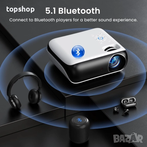 Чисто нов проектор HAPPRUN Native 1080P Bluetooth, преносим с вграден високоговорител, съвместим ...