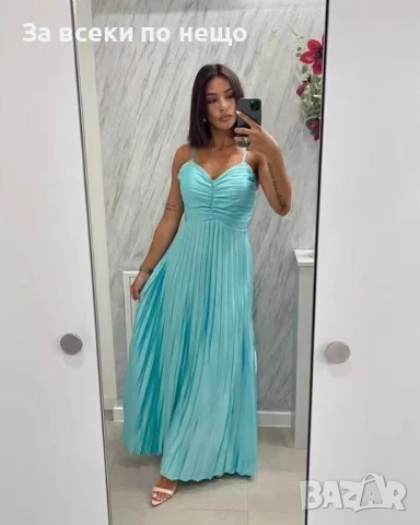 Дамска Дълга Ефирна Рокля Плисе С Атрактивен Гръб - Налични Различни Цветове Код A702, снимка 3 - Рокли - 50826882