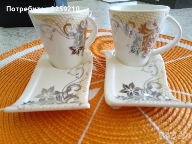 Чаши за кафе 2 броя и чинийки 2 броя в луксозна кутия. Материал fine bone china. , снимка 2 - Чаши - 42386656