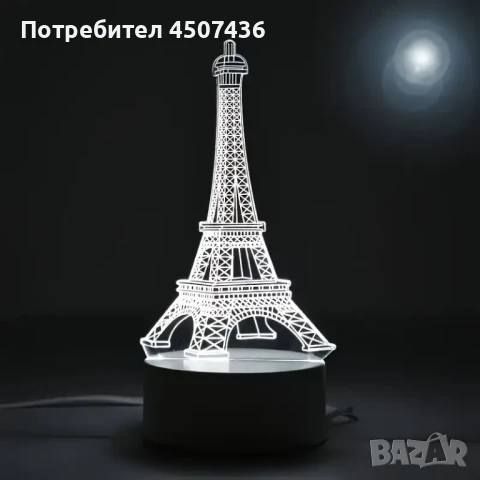 Холограмна 3D LED лампа Айфелова кула-дистанционно управление 16 цвята+други режими на управление, снимка 5 - Настолни лампи - 49515815