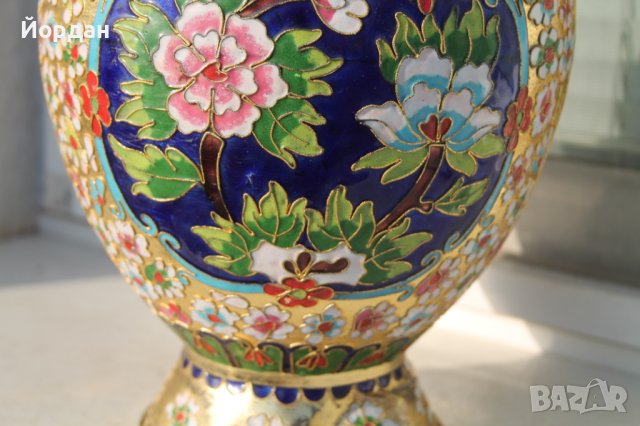 Китайска ваза месинг с емайл , снимка 6 - Колекции - 39699486