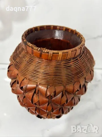 Ръчно изработена ваза от остъргани ленти от ценно дърво от Африка, снимка 7 - Антикварни и старинни предмети - 49605756
