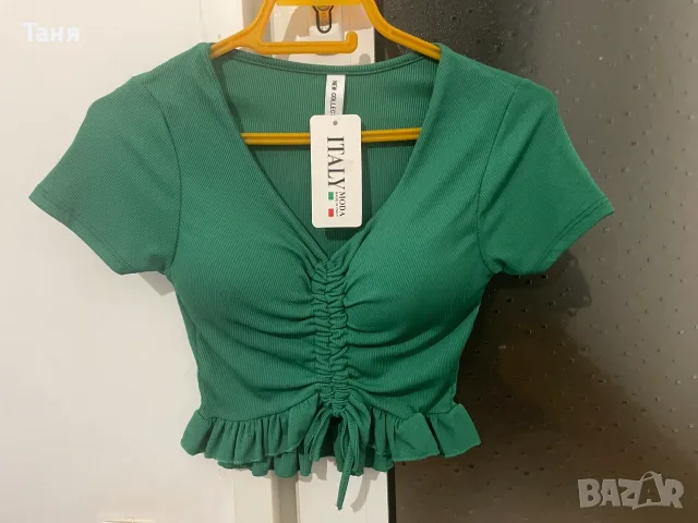 НОВА Дамска къса блузка ITALY MODA, зелена - S/M