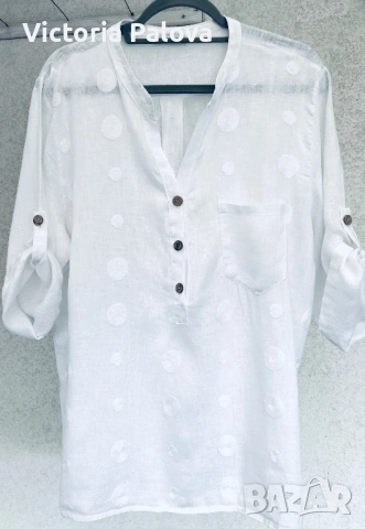 Италианска ленена риза с деликатна релефна текстура, снимка 2 - Ризи - 54020941