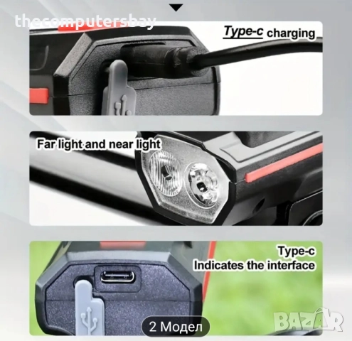 Супер ярък фар с двоен LED, класон и соларен панел, снимка 8 - Велосипеди - 51787993