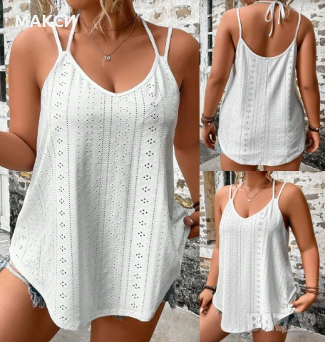 Макси чудесен силно еластичен клоширан потник с извивки, тънки презрамки+ вързалка и мини дупчици в , снимка 2 - Потници - 53878936