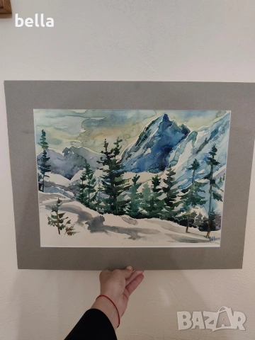 Акварел ,зимен пейзаж на художника Валери Никифоров.