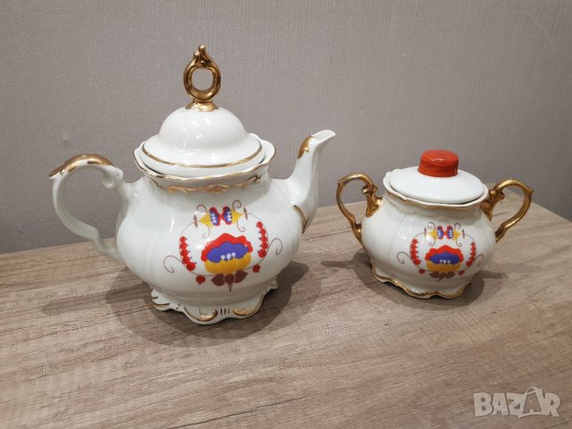 Български видински порцеланов чайник,кана и захарница, снимка 5 - Антикварни и старинни предмети - 38025283