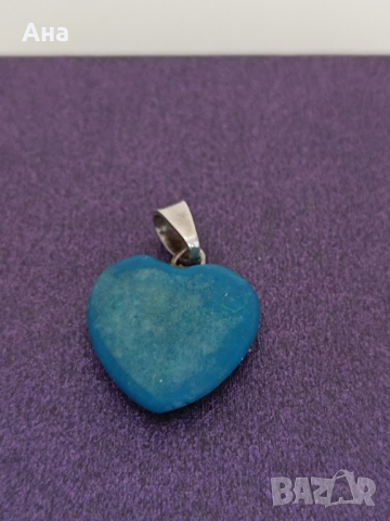 Сребърна висулка сърце  със тюркоаз #Е, снимка 3 - Колиета, медальони, синджири - 44599330