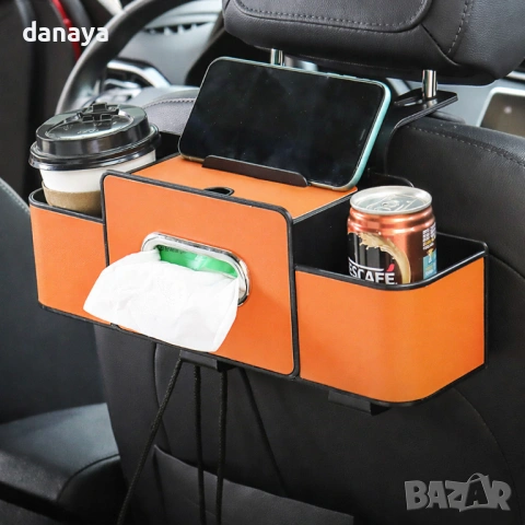6078 Органайзер за седалка за кола с поставка за чаши и телефон