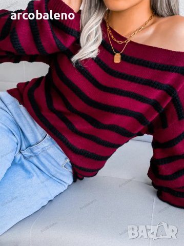 Дамски свободен пуловер с права яка и отворени рамена, 3цвята - 023, снимка 12 - Блузи с дълъг ръкав и пуловери - 39378500