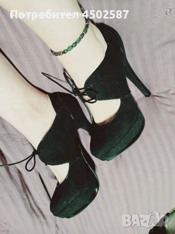 Черни обувки в връзки и 15 см ток, снимка 3 - Дамски обувки на ток - 52949134