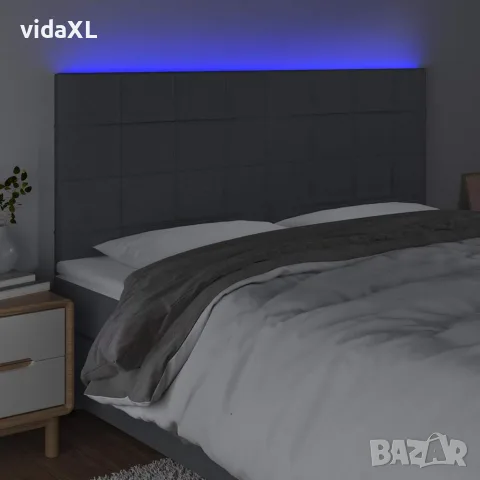 vidaXL LED горна табла за легло, тъмносива, 160x5x118/128 см, плат, снимка 3 - Тоалетки - 56146669