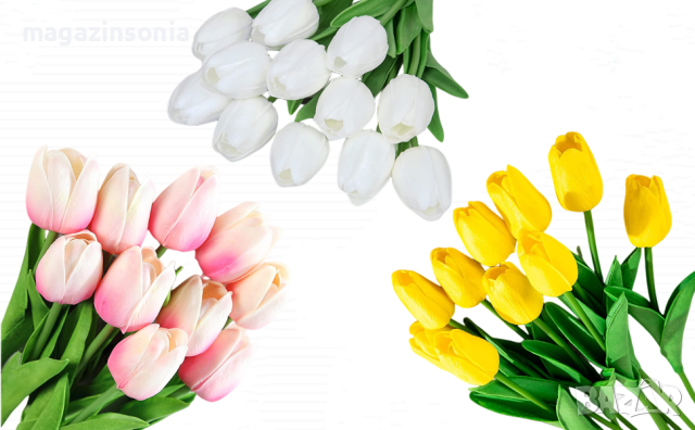 Красиви изкуствени лалета за пролетно настроение, снимка 6 - Изкуствени цветя - 44656194