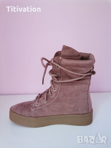 Високи розови кецове, снимка 5 - Дамски боти - 26655851