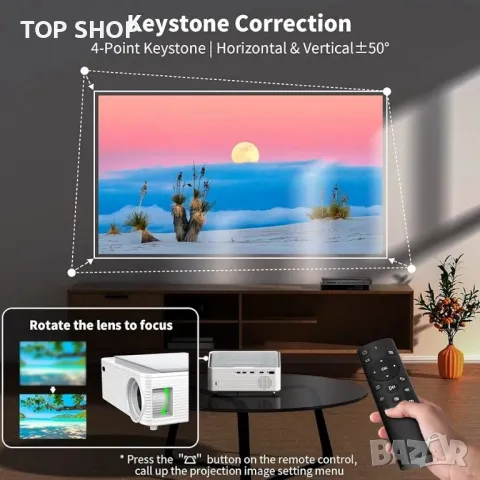 Проектор THREE ANTS Full HD Supporto 4K 1080P Native, 5G WiFi Bluetooth, домашно кино, снимка 8 - Плейъри, домашно кино, прожектори - 48787767