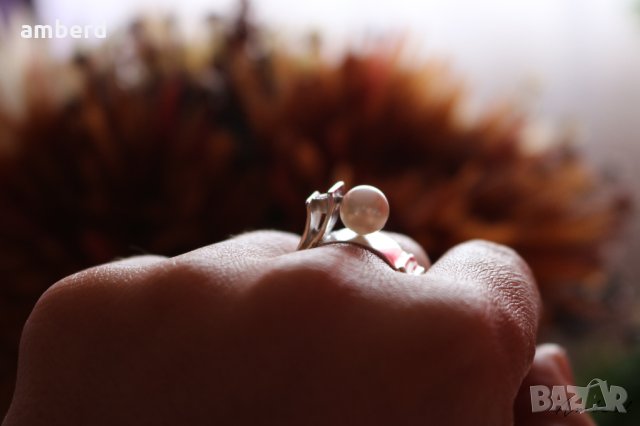 Стилен и елгантен сребърен пръстен с перла - модел R017A, снимка 3 - Пръстени - 30736699