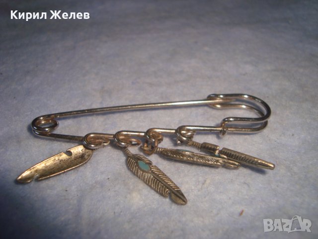 СТАРА ПОСРЕБРЕНА РЕТРО ИГЛА БРОШКА УКРАШЕНИЯ с ВИСУЛКИ - ПЕРЦА с ЕМАЙЛ 22122, снимка 5 - Антикварни и старинни предмети - 37620419