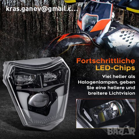 REALOVE Мотоциклетен фар E-Mark LED фар Съвместим с повечето Dirt Bike Enduro Supermoto EXC SX SXF F, снимка 7 - Части - 40545842